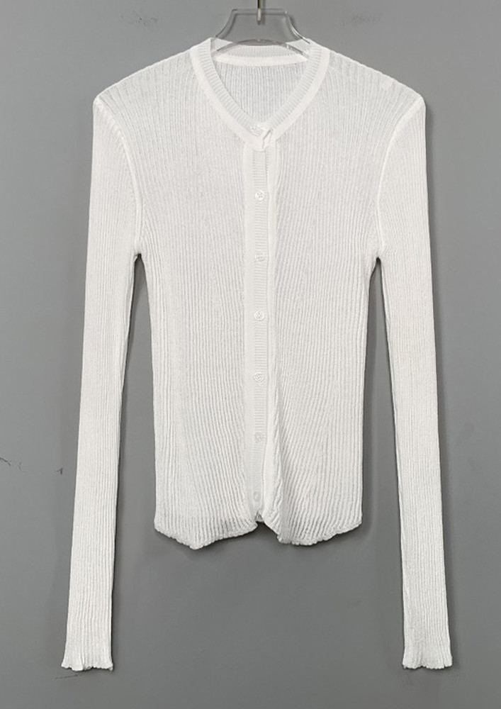 TRANSLUCENT WHITE BUTTONED CARDIGAN TOP