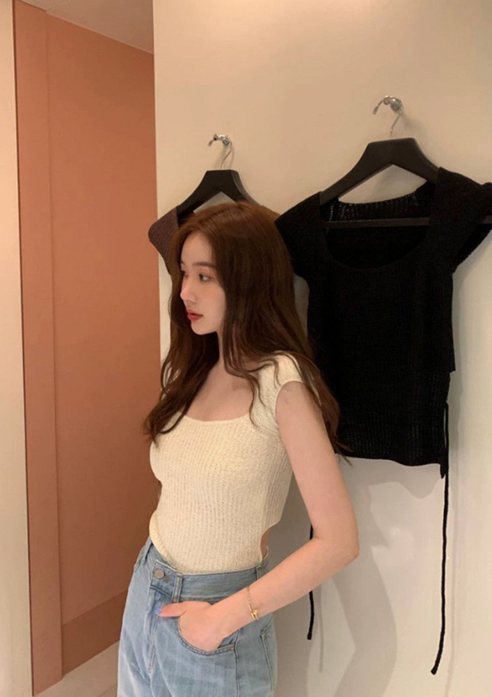 SQUARE NECK KNITTED LIGHT YELLOW FS TOP