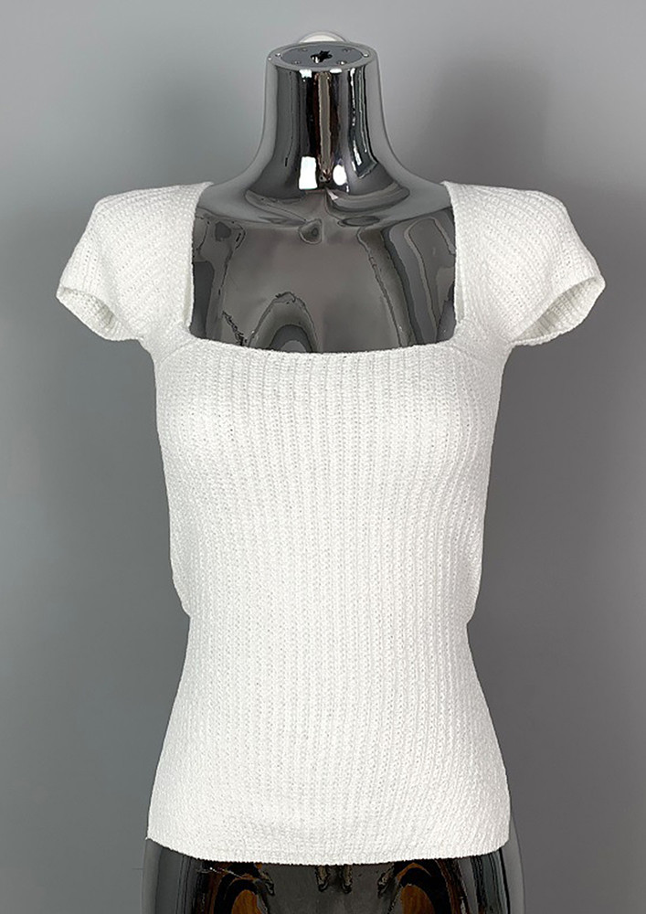 SQUARE NECK KNITTED WHITE FS TOP