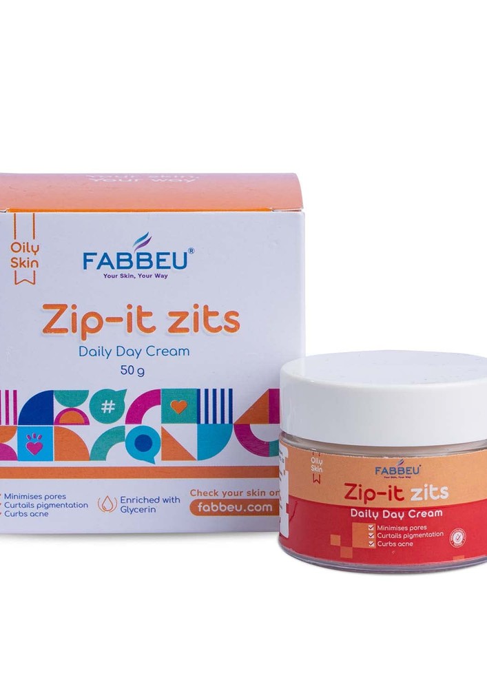 FABBEU Zip it Zits Day Cream For Face Moisturizer For Oily Acne Prone Skin Type Men and Women Daily Use (50 gm)