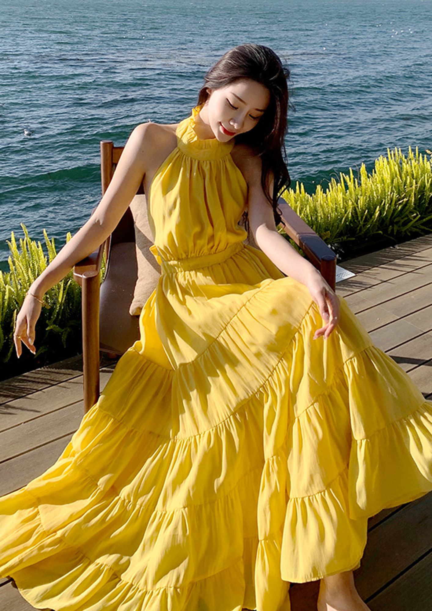 Buy TIERED YELLOW BACKLESS MAXI DRESS for Women Online in India
