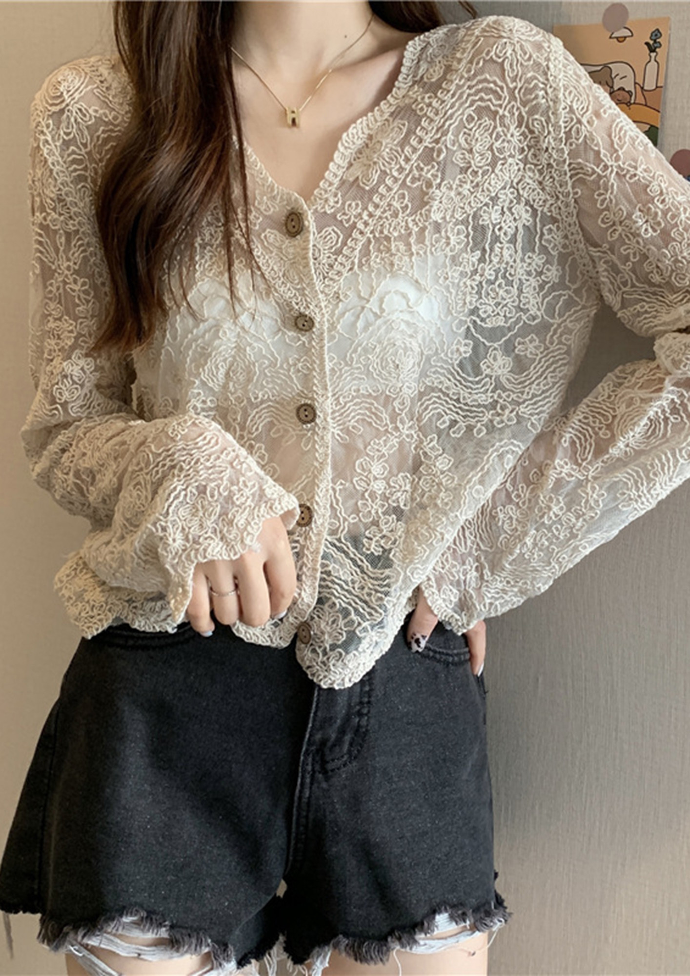 Buy LACY LOOSE V-NECK SHEER BLOUSE for Women Online in India