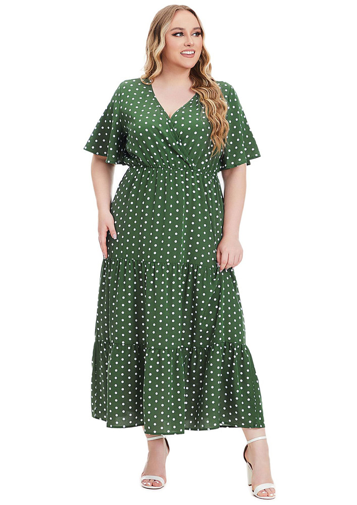 Green Polka Dot Tiered Plus Size Dress