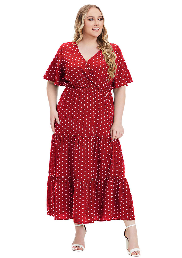 Red Polka Dot Tiered Plus Size Dress