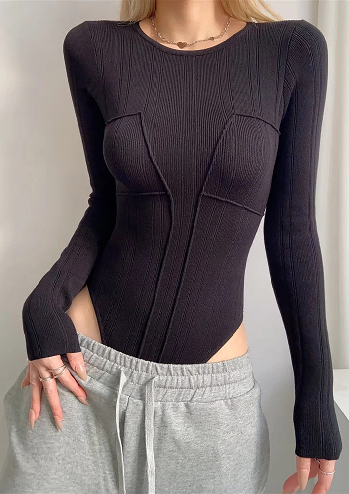 Black Flatlock-detail Bodysuit