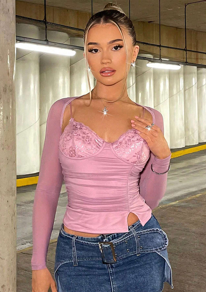 Pink Lace Cami And Open-front Bolero Set