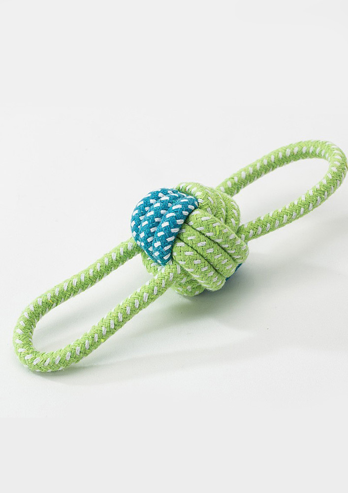 GREEN KNOTTED TWO-WAY TUG ROPE DOG TOY