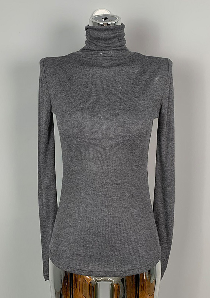 KNITTED GREY FS POLO NECK T-SHIRT