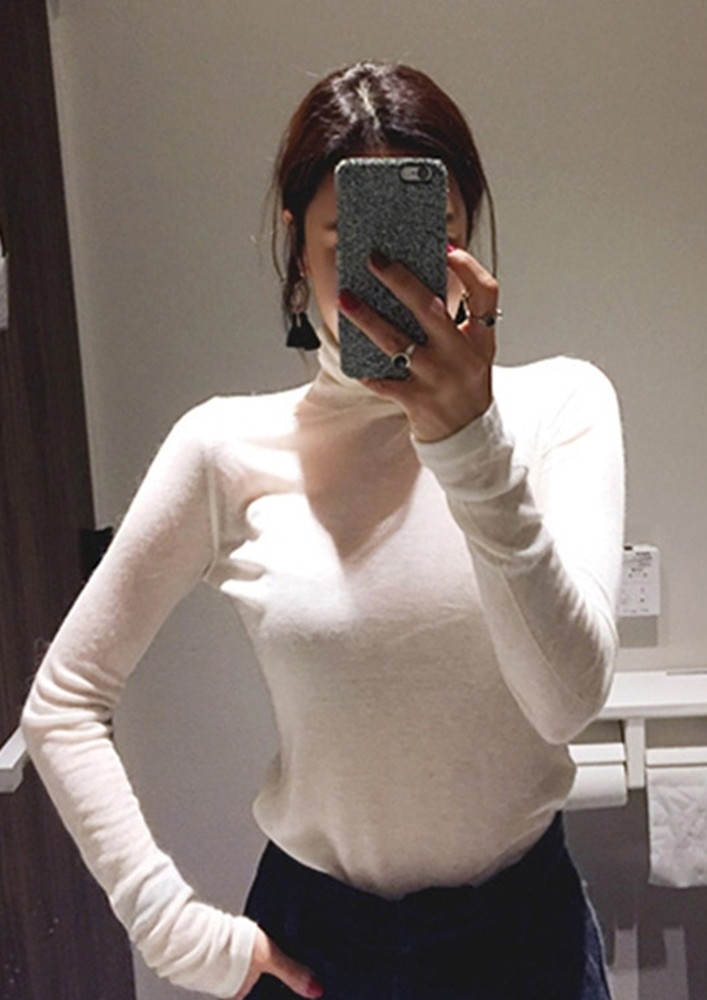 KNITTED WHITE FS POLO NECK T-SHIRT