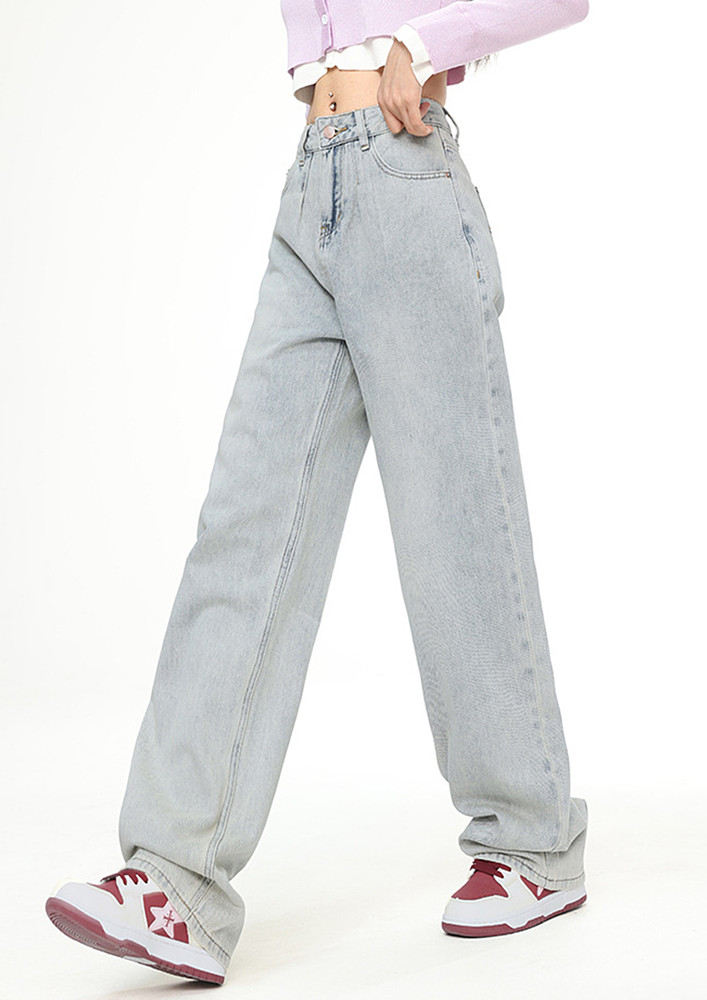 LIGHT BLUE WASHED EFFECT HIGH-WAIST STRAIGHT JEANS