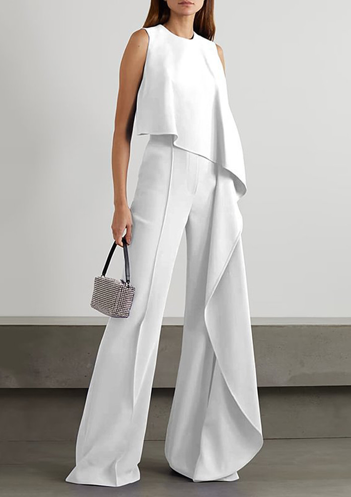 OFF WHITE RUFFLE DETAIL WIDE JUMPSUIT