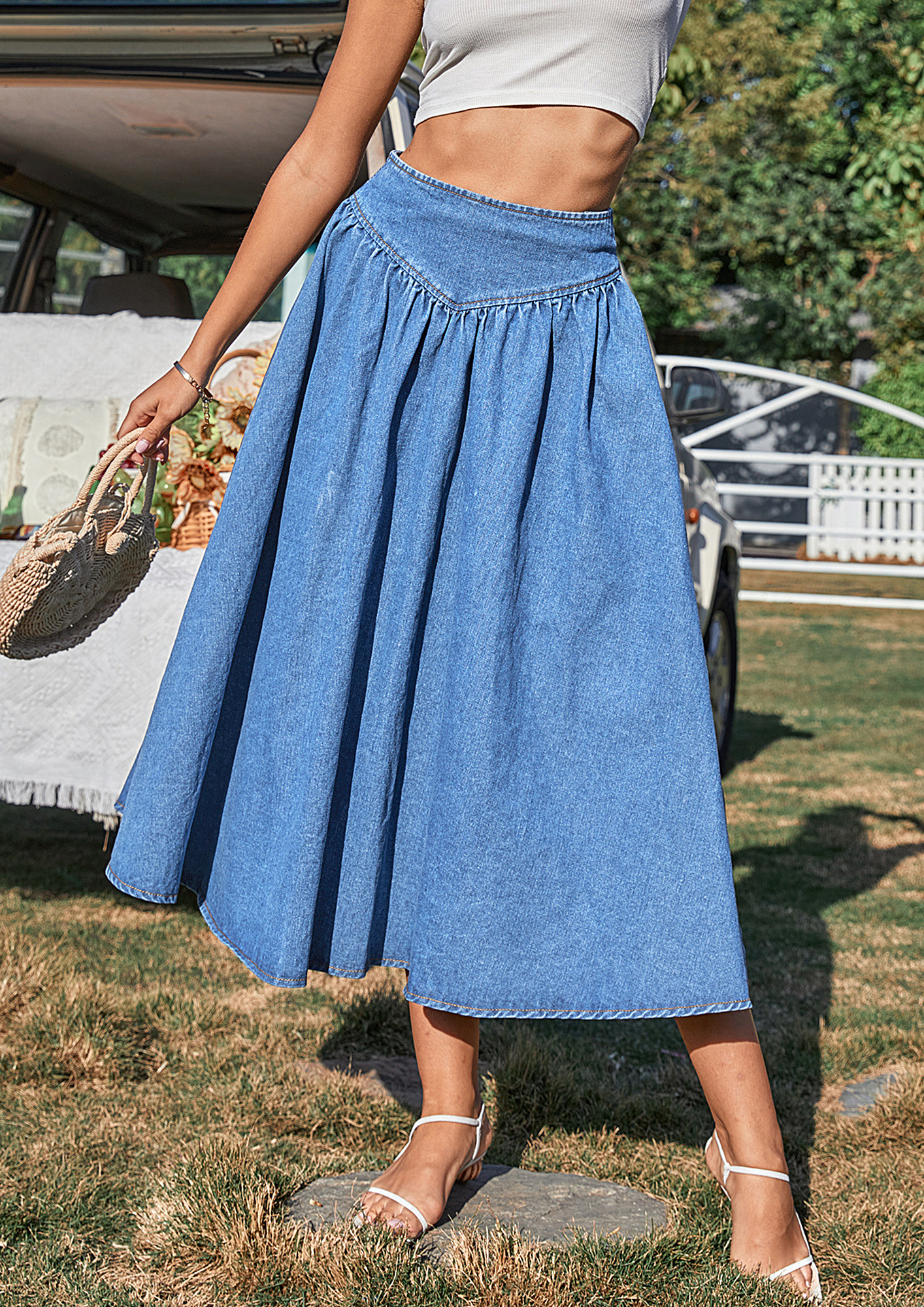 Buy Campine Dark Wash Denim Midi Skirt Custom Length Soft Knee Length  Modest Skirt With Pockets Summer Online in India - Etsy