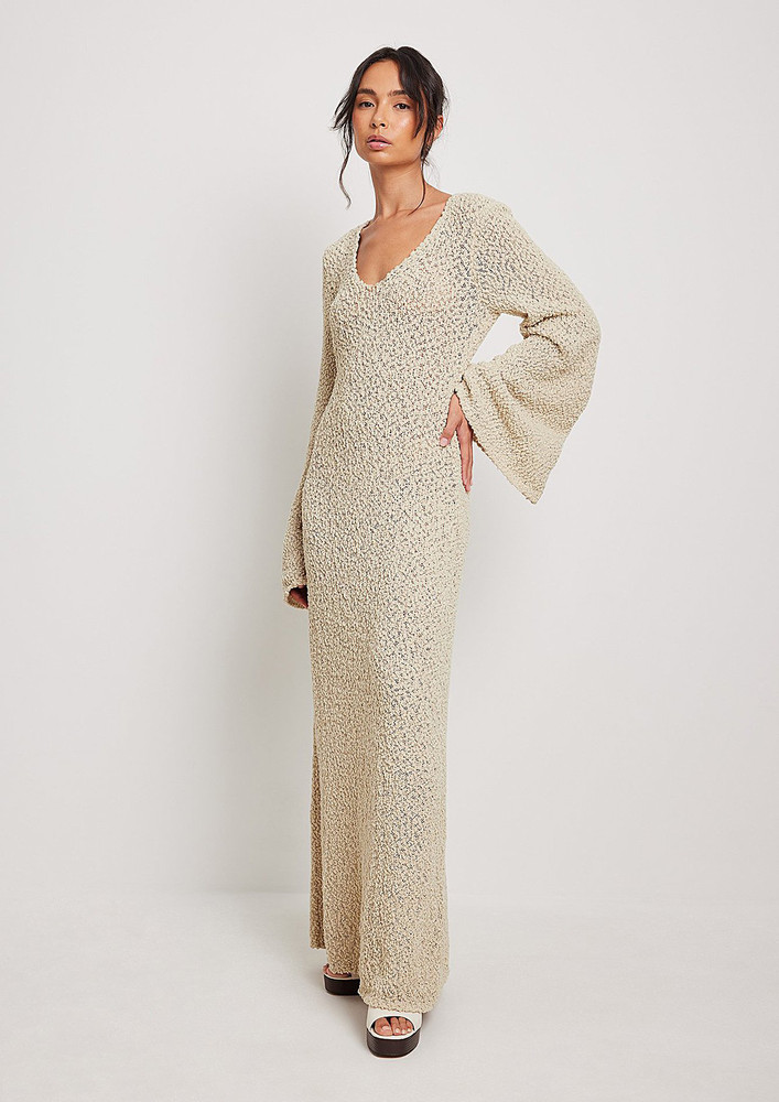 APRICOT BELL-SLEEVED TEXTURED MAXI DRESS
