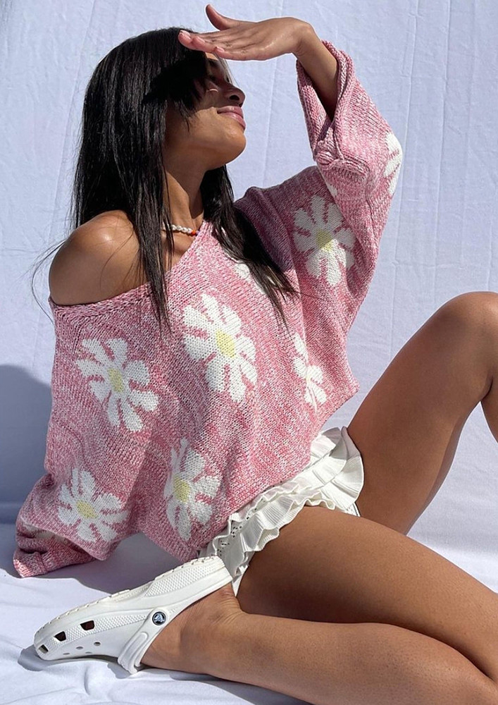 FLORAL PINK KNITTED LOOSE CO-ORD SET