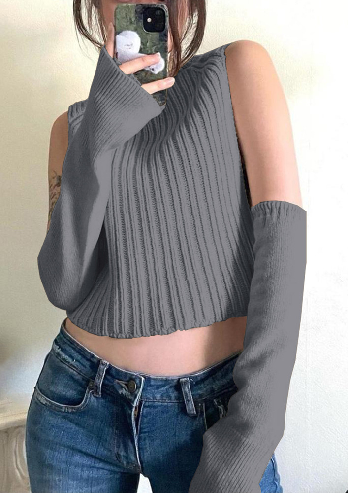 GREY KNITTED VEST WITH DETACABLE SLEEVES