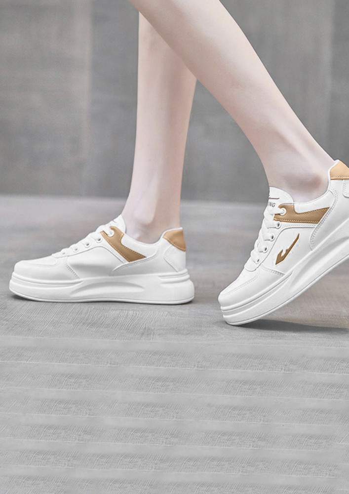 TEXTURED BEIGE-WHITE CASUAL TRAINERS