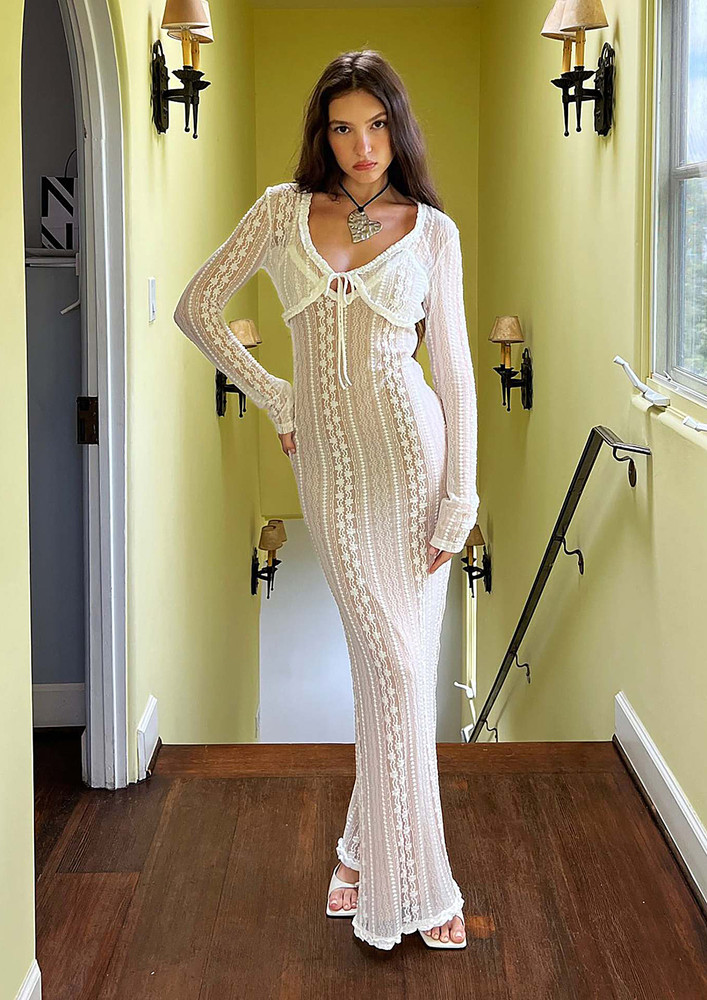 OFF-WHITE LACY KNIT MAXI DRESS