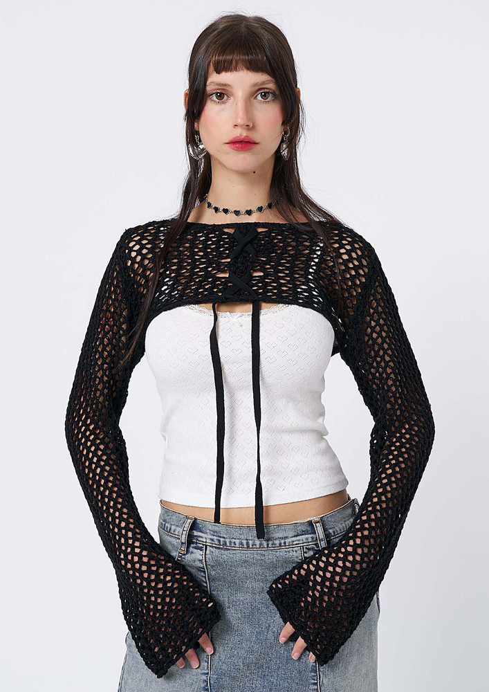 Black Hollow-out Lace-up Crop Top