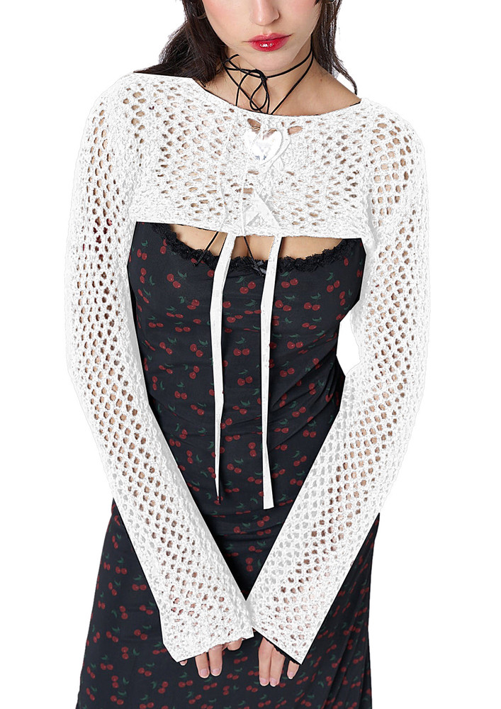 White Hollow-out Lace-up Crop Top