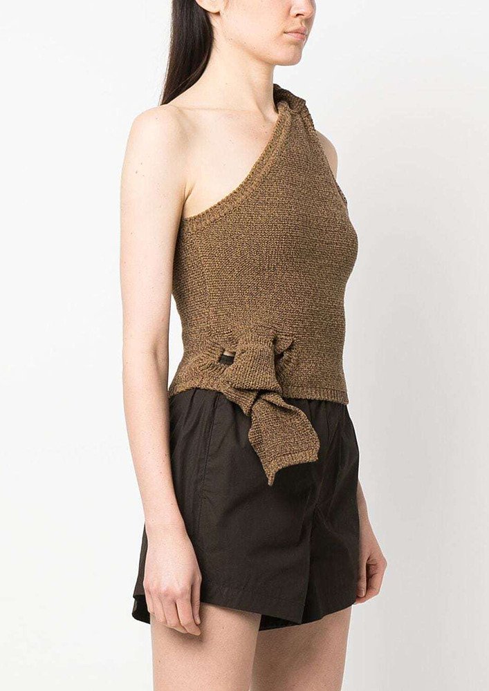 KNOT-DETAIL KNITTED DARK BROWN TOP