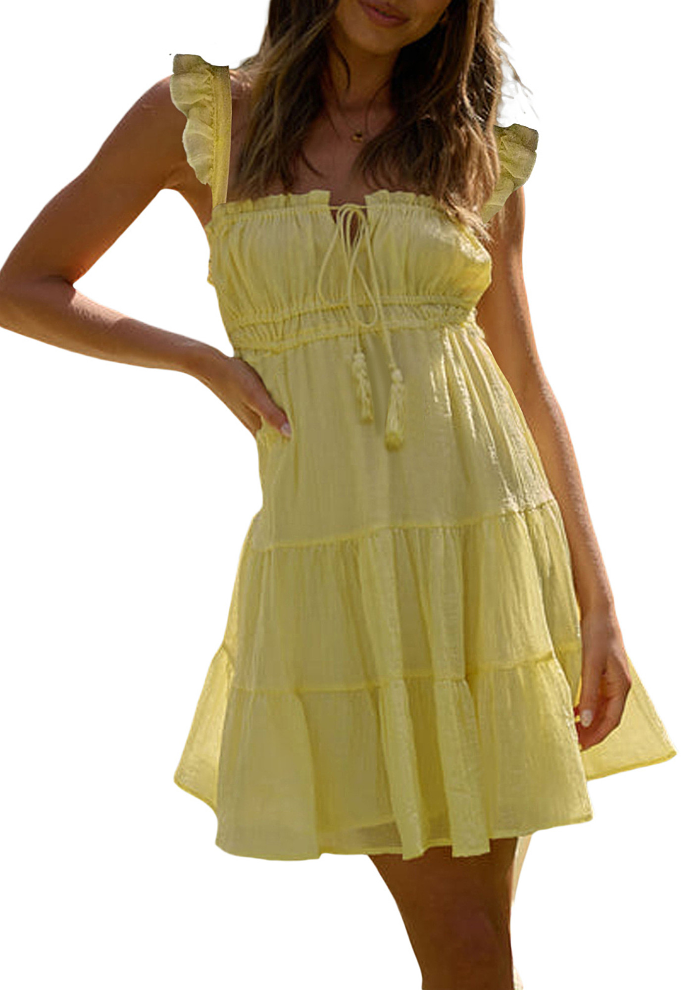 Yellow A-line Tiered Casual Dress