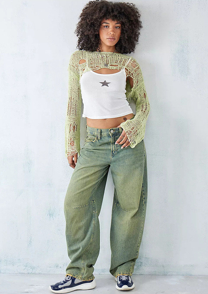 Green Ripped Detail Cropped Top