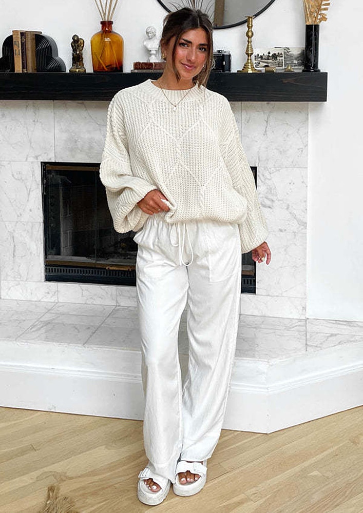 Cable-knit Loose Fitted White Jumper
