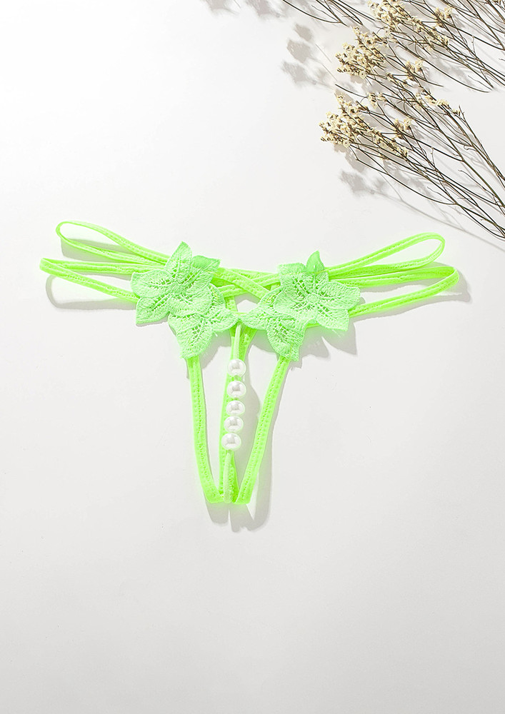 GREEN PEARL DETAIL DOUBLE-STRAP THONG