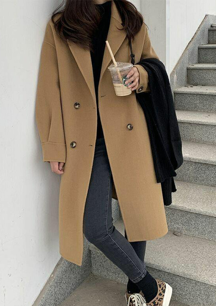 DOUBLE-BREASTED LOOSE FIT KHAKI COAT