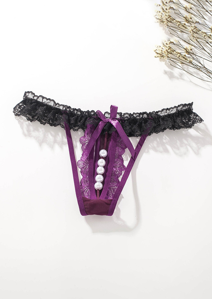 PEARL STRAP TWO-TONE PURPLE LACE THONG