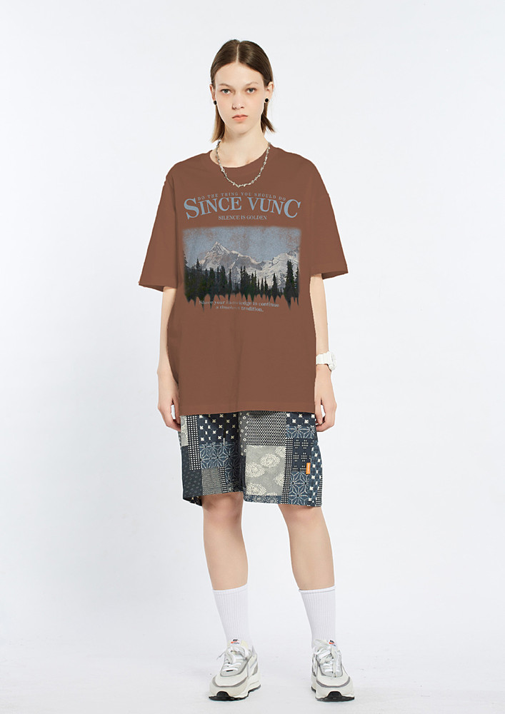 Brown Graphic Print Boxy Fit T-shirt