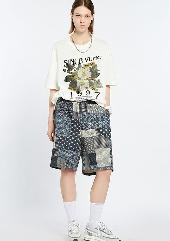 White Printed Boxy Fit Casual T-shirt
