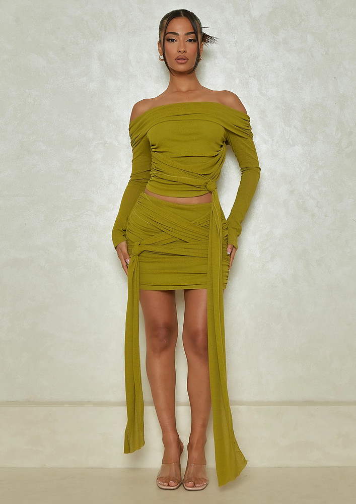 GREEN TWO PIECE KNOT-RIBBON CO-ORD SET