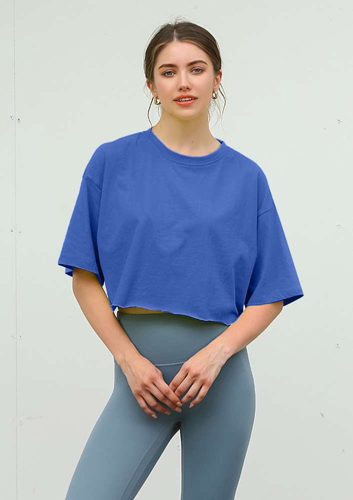 Blue Boxy Fit Cotton Cropped T-ee