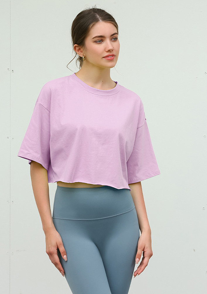 Purple Boxy Fit Cotton Cropped T-ee