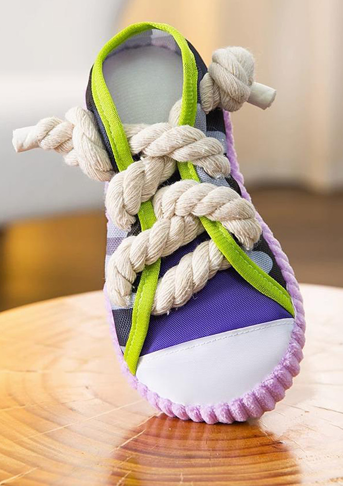PURPLE ROPE-TIE SHOE CHEWING DOG TOY
