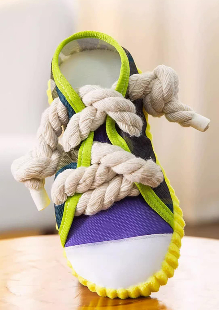 YELLOW ROPE-TIE SHOE CHEWING DOG TOY