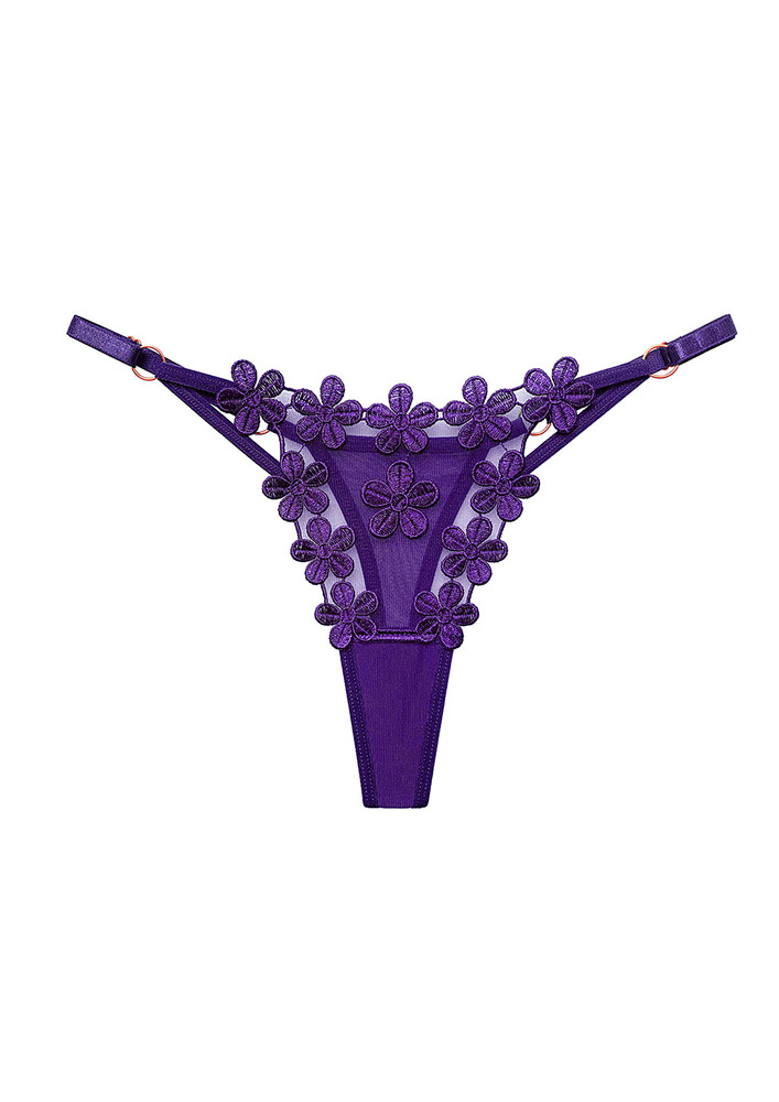 PURPLE FLORAL EMBROIDERY G-STRING MESH THONG