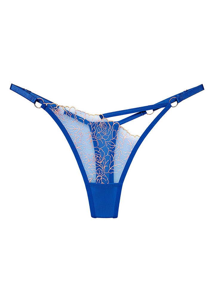 CONTRAST EMBROIDERY BLUE G-STRING THONG