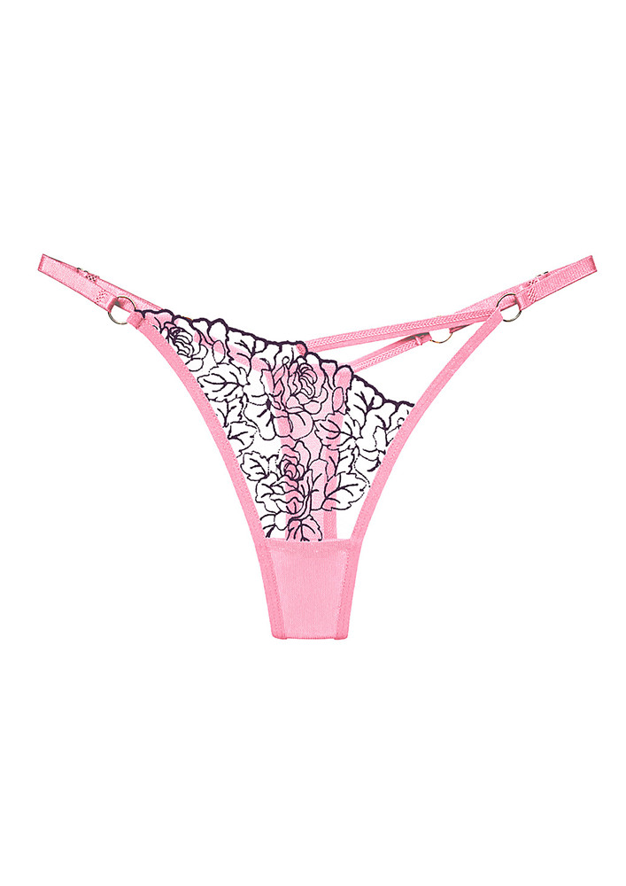 CONTRAST EMBROIDERY PINK G-STRING THONG