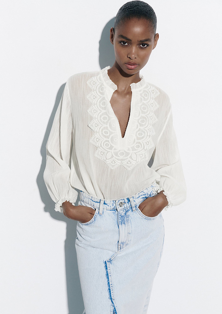 WHITE LOOSE PUFF SLEEVE BLOUSE