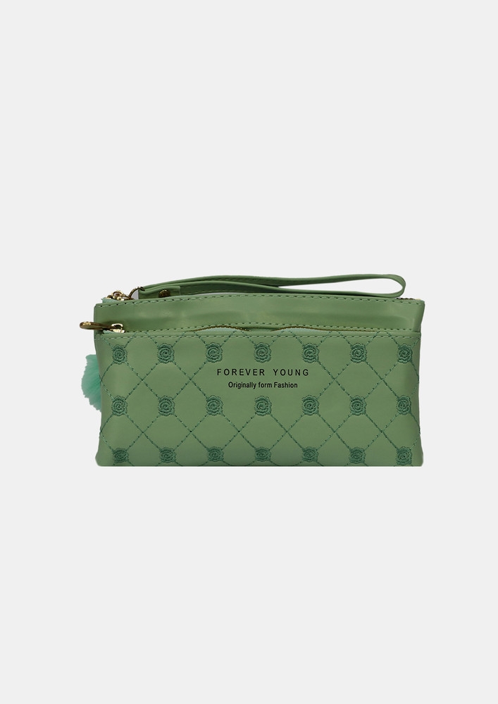 Stylish Leatherette Tea Green Pu Leather Wallet
