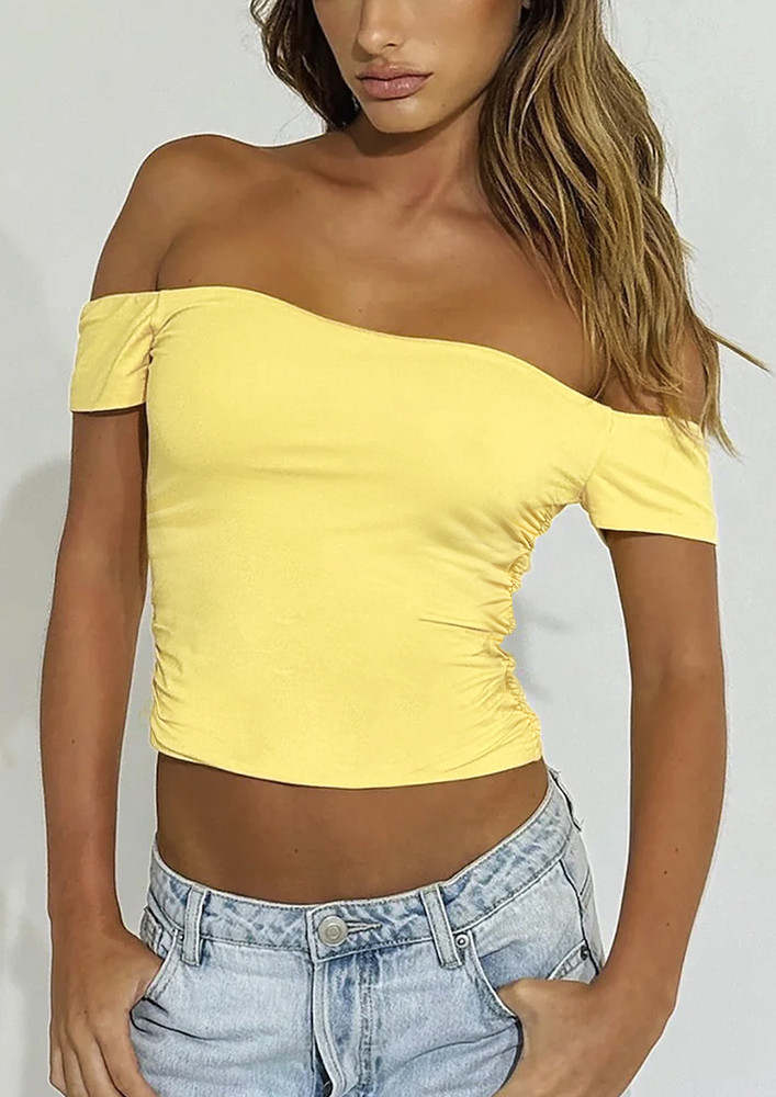 Light Yellow Off-shoulder Ruched Top