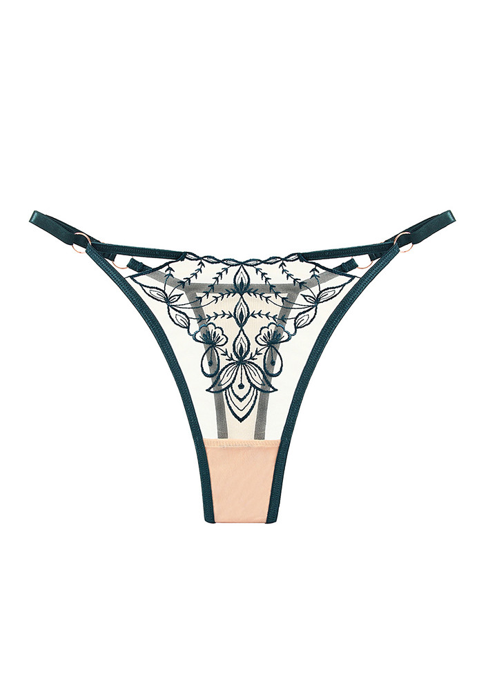CONTRAST EMBROIDERY G-STRING MESH THONG