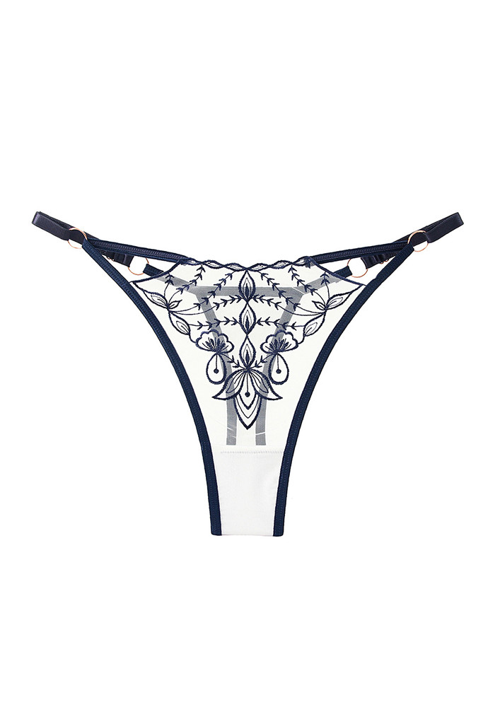 GREY BLUE CONTRAST EMBROIDERY G-STRING THONG