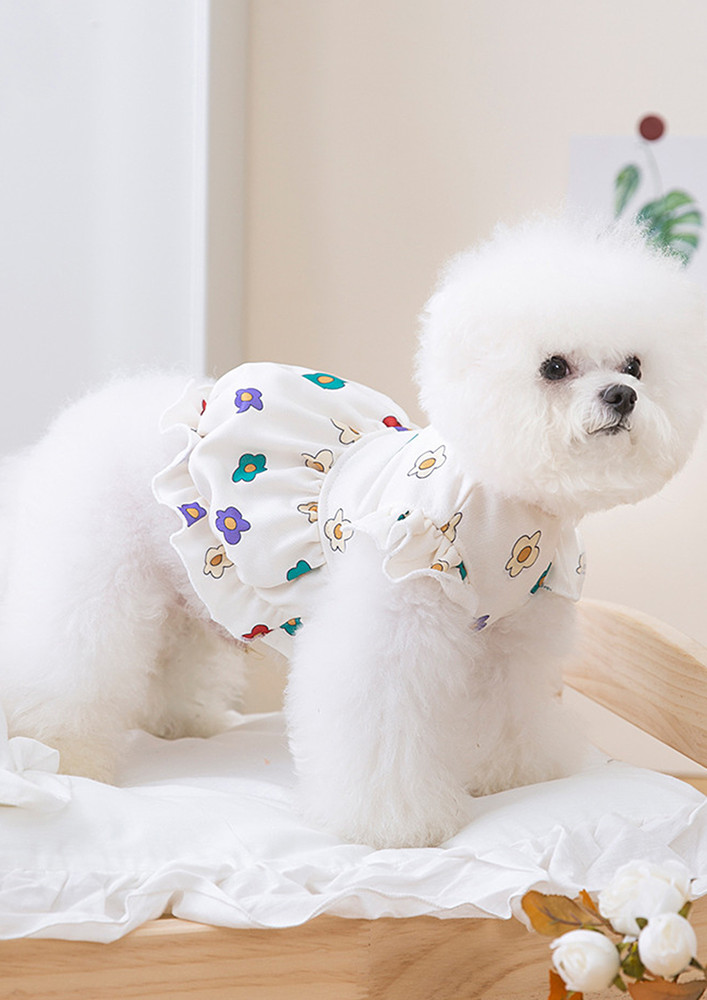 White Floral Pattern Dog Dress