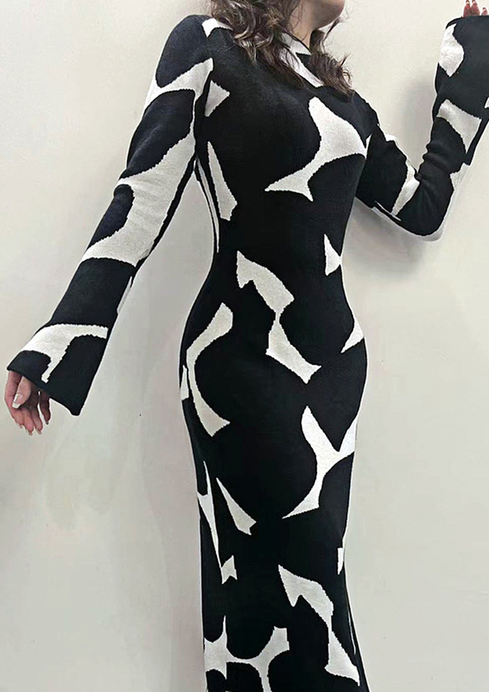 Black And White Geometric Pattern Long Dress