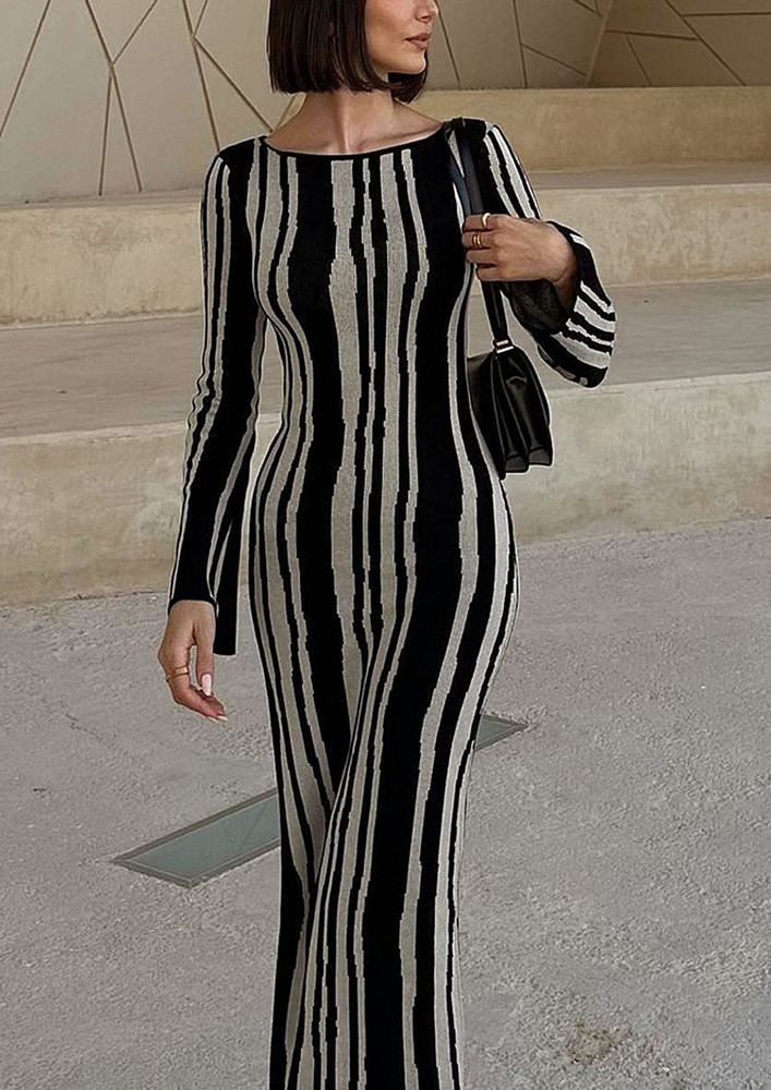 Black And White Knitted Sheath Long Dress