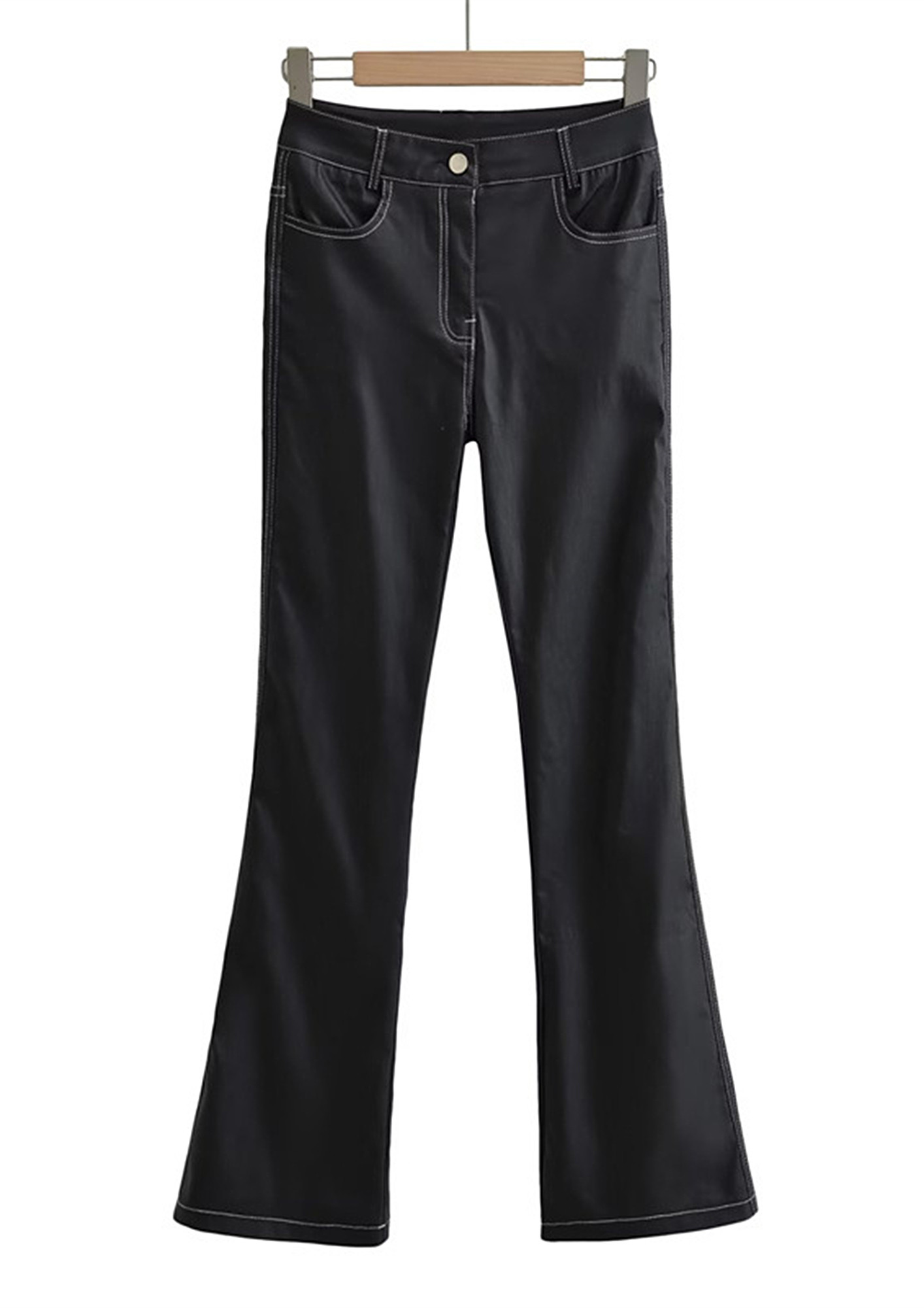Buy BLACK PU LEATHER FLARE PANTS for Women Online in India