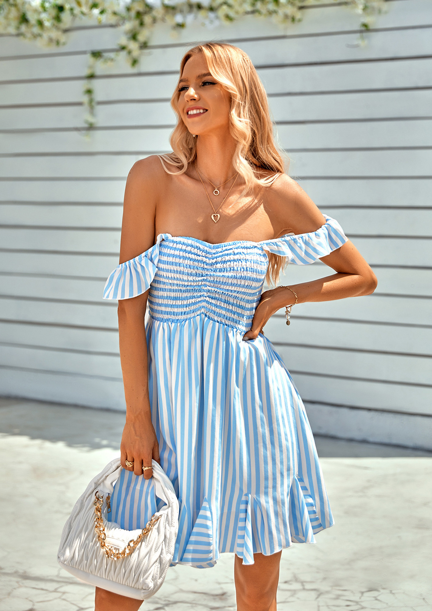 Sleeveless Dress - Blue/Stripe - Ladies